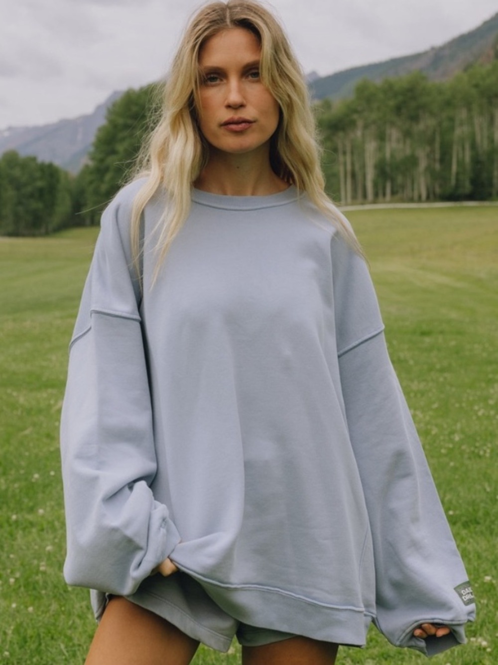 Daily Drills Oversized Crew - Sunbleached Mist Blue w/ Bandana Patch Size M/L